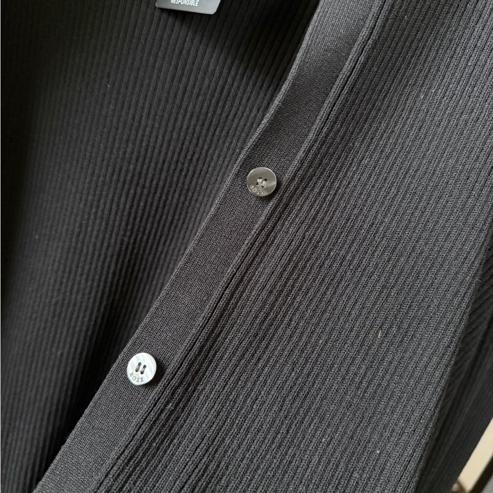 BOSS Black Ribbed Button-Up Cardigan - Picture 7 of 11